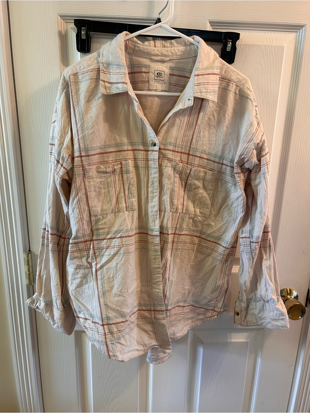 Light Plaid Button-Up Shirt in Cream oversized